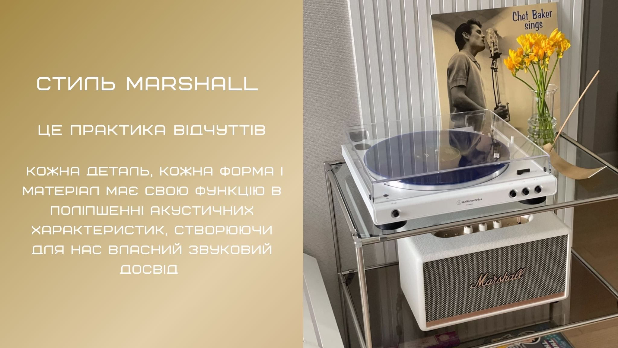 Колонка Marshall Stanmore III Cream поруч із вініловими платівками